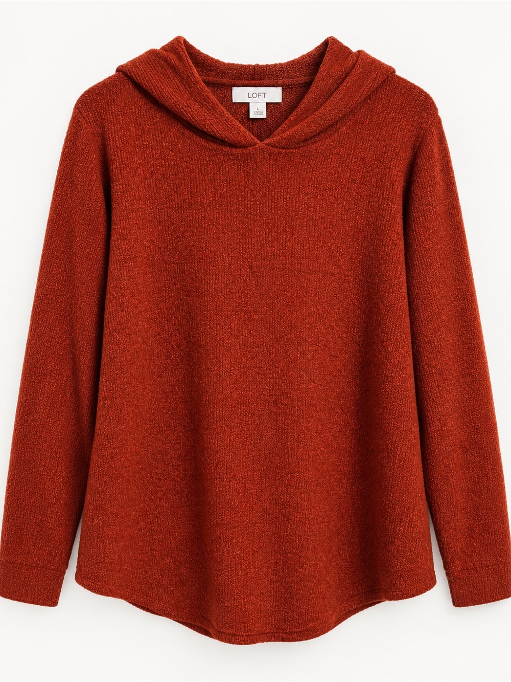 LOFT Rust Burnt Orange Hooded Knit Sweater Women’s L Cozy Fall Boho